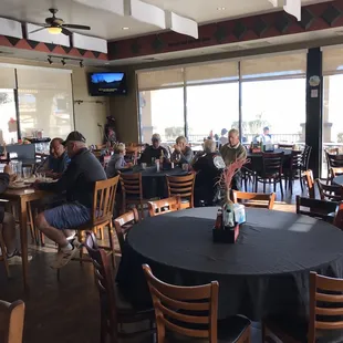 people sitting at tables in a restaurant