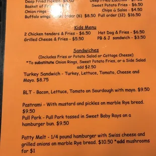 the price of the menu