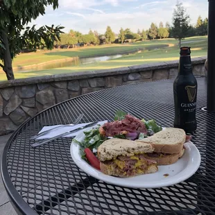 Reuben Sandwich with an ice cold beer