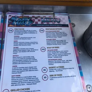 Food truck menu