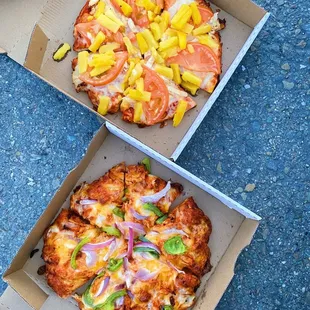 two boxes of pizza