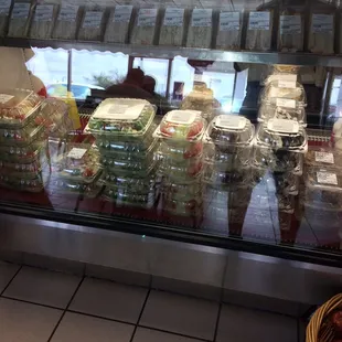 a display case full of food items