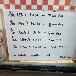 Hours for most of September