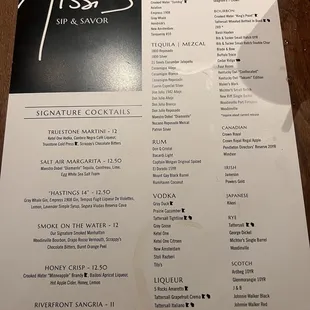 Drink menu backside has a huge selection of wine