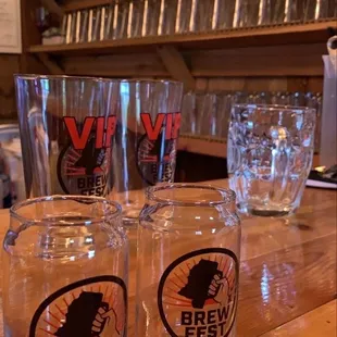 beer glasses on a bar