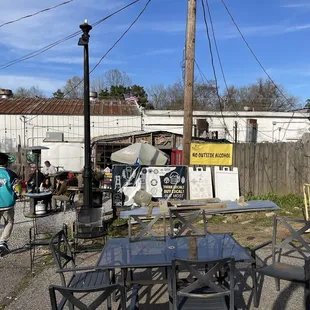 a table and chairs outside