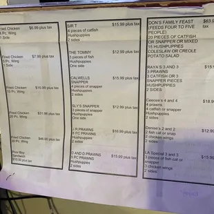 a menu for a restaurant