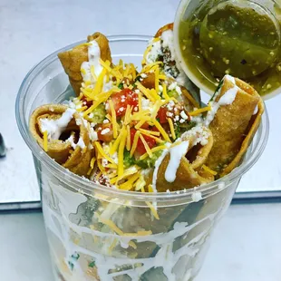 Chicken fried taquitos bucket