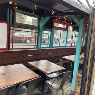 Tons of outdoor seating. Some of it sheltered and some open