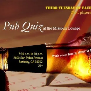 Pub Quiz every third Tuesday!