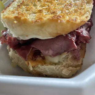 Grilled sourdough provolone corned beef and thousand island.