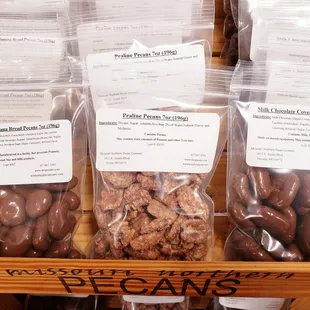 Wide assortment of Flavored, Candied and Chocolate Covered Pecans.