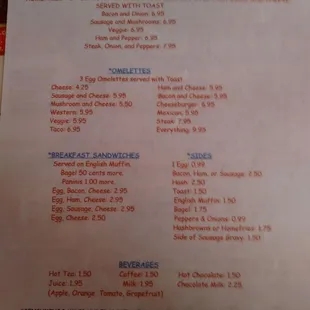 Breakfast menu