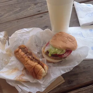 Cheeseburger hot dog and a Mt Dew. Only four-fifty. Sweet! Thx Nikki M.