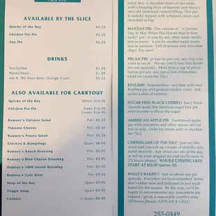 the menu and prices
