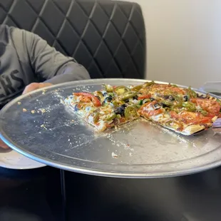 Delicious thin crust veggie pizza! Loaded with toppings!