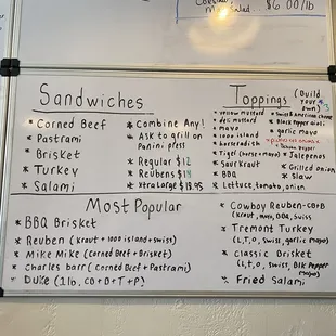 a menu on a white board