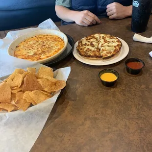 Buffalo. Chicken dip, cheese bread