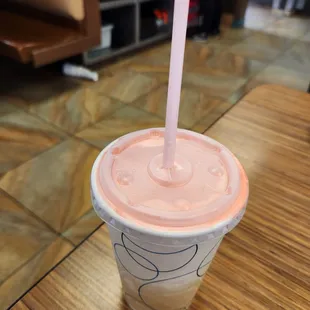 Decent small strawberry milkshake.