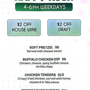 Happy hour menu