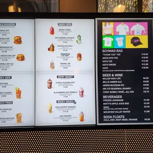 a menu on a large screen