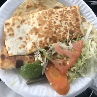 Yummy carnitas quesadilla. Packed with so much meaty goodness. February 2020. Cash only.