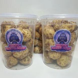 Puffy Milk Duds, freeze dried Milk Duds.