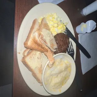 Grits, Sausage Patties, 2 Eggs and 2 Sausage Patties Breakfast Platter