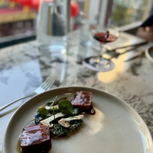 Strip loin, spinach, mushrooms