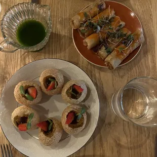 Pani puri and pork lumpia