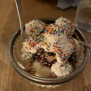 Oatmeal ice cream with blackberry sauce. Heavenly!