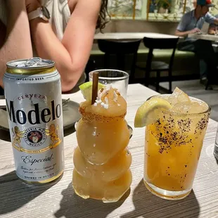 Modelo, Frozen Paloma Margarita, and POG Margarita