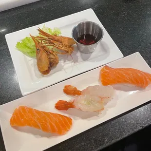 Fried Shrimp Head Salmon Nigiri Shrimp Nigiri