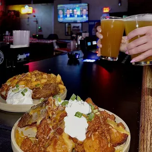 Loaded Fries, Chili Mac and Beer