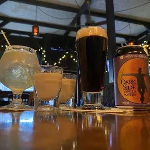 Margarita, 2 Elvis shots, dark side vanilla porter