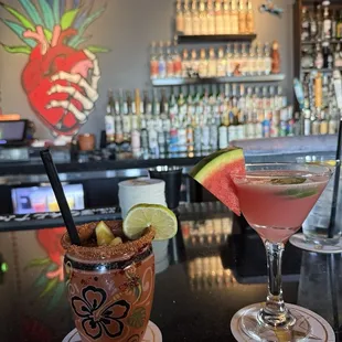 Reposado Paloma and watermelon drink with mezcal
