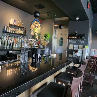 the bar counter and bar stools