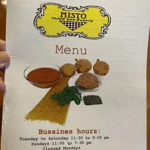 Laminated menus that need spell check.