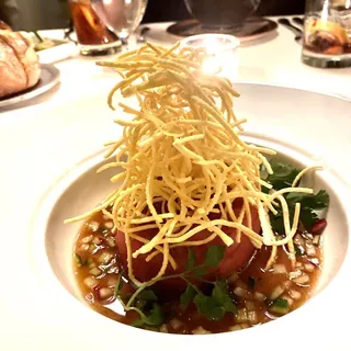 Sushi Grade Tuna Tartare w/ Crispy Wontons, Ginger & Soy
