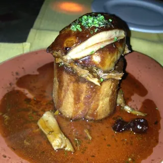 Seared Foie Gras w/ Confit of Duck in Brioche, Wisconsin Dried Cherry Gastrique