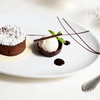 Warm Chocolate Torte, Vanilla Ice Cream, Sauce Anglaise