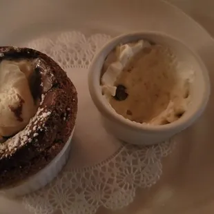 Chocolate souffle with fresh whipped cream