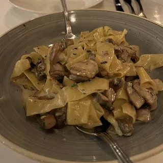 Pappardelle with Porcini Mushrooms, Garlic, Herbs and Cream Sauce