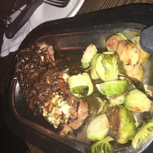 Blackened NY Strip wtih brussel sprouts