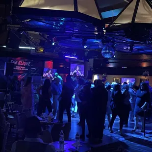 a group of people dancing in a club