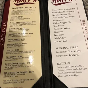 Misty's Drink Menu (2/1/22)