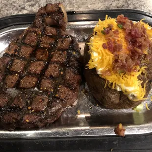 14oz. Ribeye &amp; Loaded Baked Potato