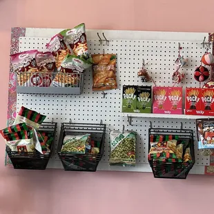 a wall of snacks and candy