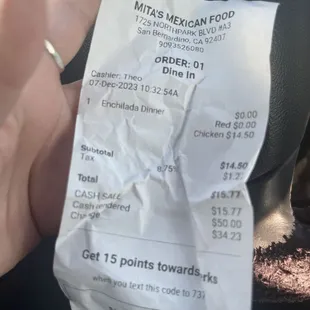 Receipt for the time stamp