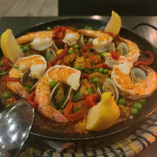 Paella. Not very well cooked, but looks great.